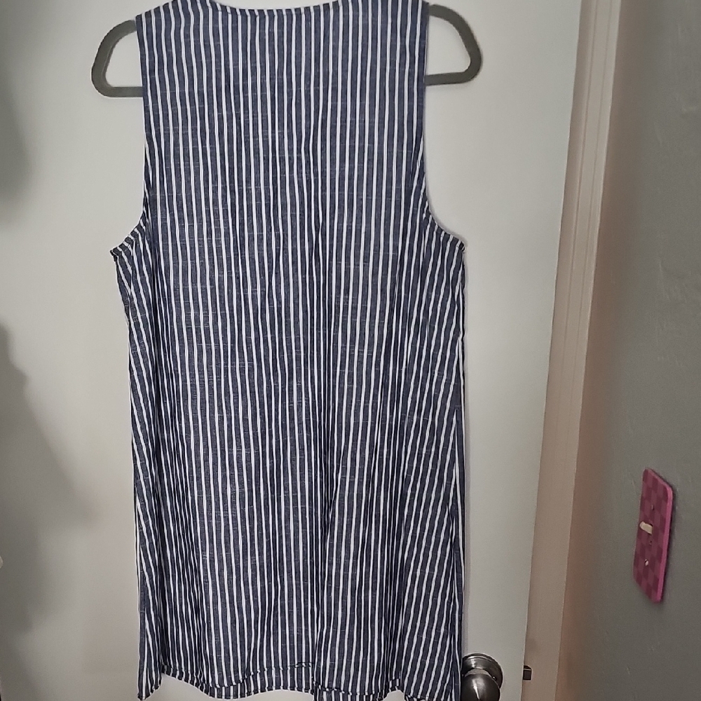 Entro Navy and White Striped Blouse with Pink Embroidery - Picture 6 of 6